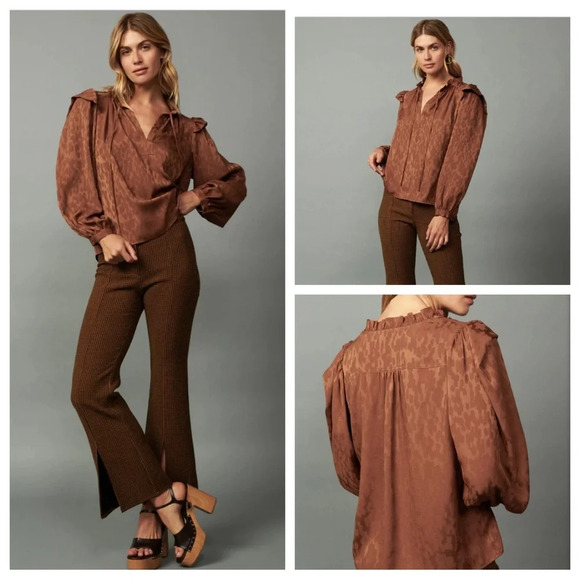 New! Current Air Autumn Puff Sleeve blouse, caramel 16280 NWT - Picture 1 of 16